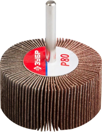Круг шлифовальный ЗУБР &quot;МАСТЕР&quot; веерный лепестковый, на шпильке, тип КЛО, зерно-электрокорунд нормальный, P80, 30х60мм 36602-080 купить в Нефтеюганске