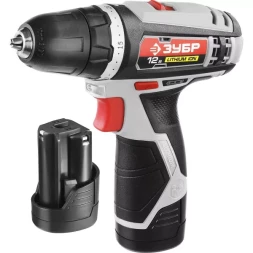 Дрель-шуруповерт ЗУБР "МАСТЕР", Литий-ион, 2 скорости, реверс, 12В, 1.5 А/ч, 10 мм, 0-360 / 0-1400 об/мин, 2 АКБ, БЗУ, блокировка шпинделя ДА-12-2-Ли КНМ1