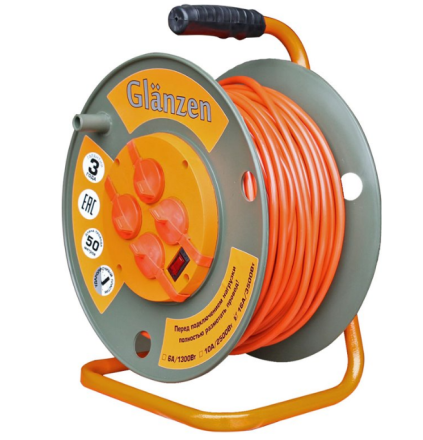 Удлинитель силовой на катушке GLANZEN 4 гн. ПВС 3х1,5 IP44 ЕВ-50-007 купить в Нефтеюганске