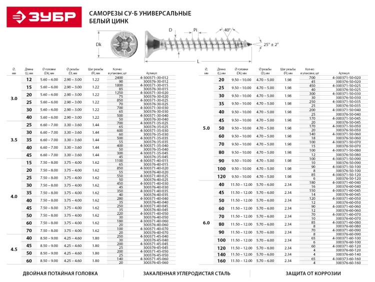 Шурупы ЗУБР "МАСТЕР" по дереву оцинкованные, 4.0x25мм, 550шт 4-300371-40-025 купить в Нефтеюганске
