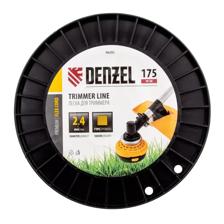 Леска для триммера квадрат Denzel, 2,4мм х 175м, на DIN катушке FLEX CORD, 96292 купить в Нефтеюганске