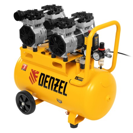 Компрессор безмасляный, малошумный Denzel DLS 1500/50, 1500 ВТ, 2x750, 50 л, 260 л/мин купить в Нефтеюганске