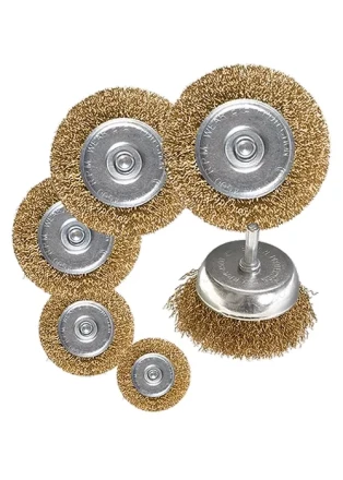 Набор щеток для дрели 6 шт 5 плоских 40-50-65-75-100 мм + 1 &quot;чашка&quot; 50 мм со шпильками MATRIX 74496 купить в Нефтеюганске