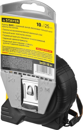 Рулетка STAYER &quot;PROFI&quot; &quot;MARS&quot;, обрезиненный корпус, утолщенное полотно, 10мх25мм 34131-10_z01 купить в Нефтеюганске