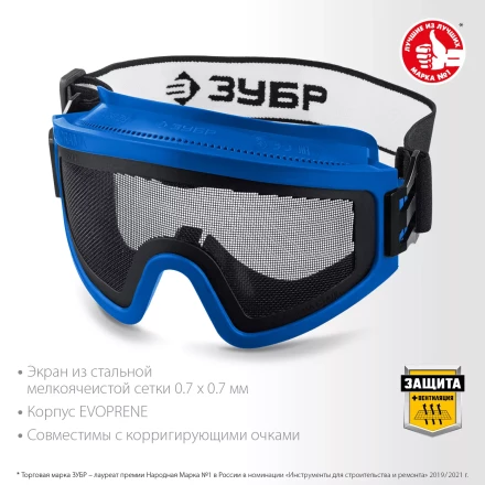 ЗУБР ПАНОРАМА СЕТКА, закрытого типа, экран из стальной мелкоячеистой сетки, защитные очки, Профессионал (110234) купить в Нефтеюганске