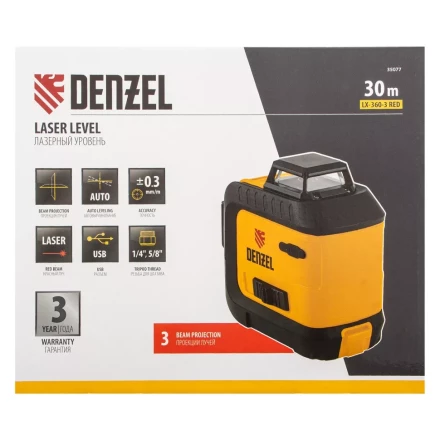 Лазерный уровень мультипризменный LX 360-3 Red, 30 м, 635 нм, аккумулятор Li 2800 мАч, резьба 5/8" Denzel 35077 купить в Нефтеюганске