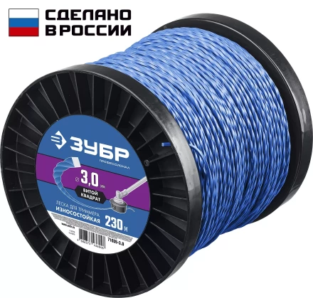 ЗУБР ВИТОЙ КВАДРАТ, 3.0 мм, 230 м, леска для триммера, Профессионал (71035-3.0) купить в Нефтеюганске