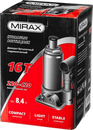 Домкрат гидравлический бутылочный, 16т, 220-420 мм, MIRAX 43260-16 43260-16 купить в Нефтеюганске