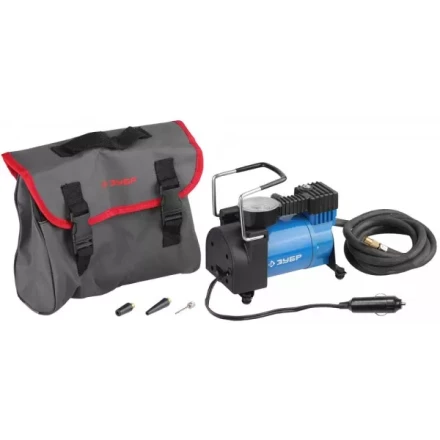 Компрессор ЗУБР &quot;ЭКСПЕРТ&quot; автомобильный давление 10 атм, длина провода 3 м, длина шланга 2 м, 3 насадки 61127 купить в Нефтеюганске