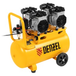 Компрессор безмасляный, малошумный Denzel DLS 2200/50, 2200 Вт, 2x1100, 50 л, 380 л/мин