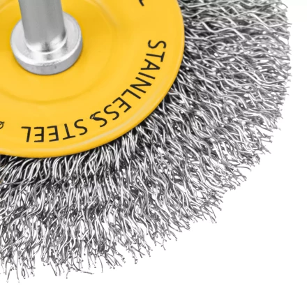 Щетка для дрели, 75 мм, Плоская, со шпилькой, нержавеющая витая проволока Denzel 744603 купить в Нефтеюганске