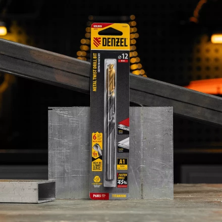 Сверло спиральное по металлу Denzel 12 x 151мм, Р6М5, Golden Tip, многогранная заточка, 718287 купить в Нефтеюганске