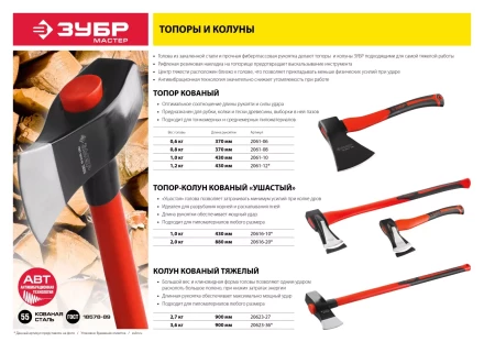 Топоры-колуны ушастые с фиберглассовой рукояткой серия МАСТЕР купить в Нефтеюганске