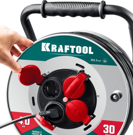Силовые удлинители на стальной катушке  HEAVY DUTY 4.0, кабель КГ 3х2,5 кв мм 55086-30 купить в Нефтеюганске