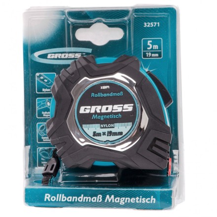 Рулетка Magnetisch 5 м х 19 мм обрезиненный корпус автоматическая фиксация Нейлоновое покрытиеытие зацеп с магнитом Gross 32571 купить в Нефтеюганске