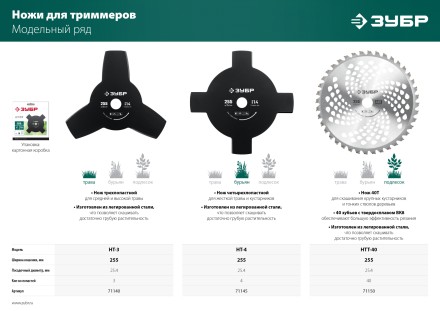 ЗУБР НТ-3, 255 мм, 3T, нож для триммера (71140) купить в Нефтеюганске