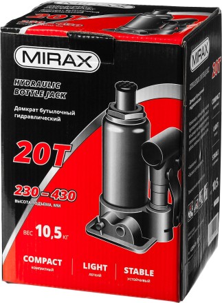 Домкрат гидравлический бутылочный, 20т, 230-430 мм, MIRAX 43260-20 43260-20 купить в Нефтеюганске