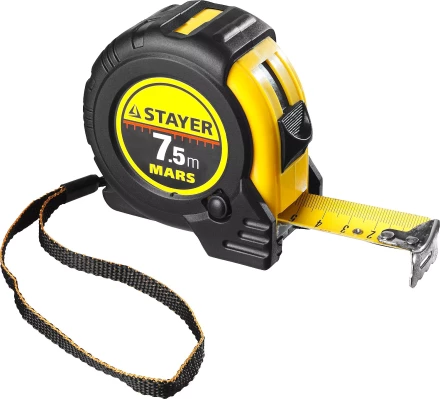 Рулетка STAYER "PROFI" "MARS", обрезиненный корпус, утолщенное полотно, 7,5мх25мм 34131-075_z01 купить в Нефтеюганске