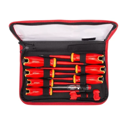 Набор диэлектрических отверток КВТ VDE НИО-2210к сталь S2, профиль SL, PH, PZ/FL и ключи для электрошкафов, 10 предметов (103017) купить в Нефтеюганске