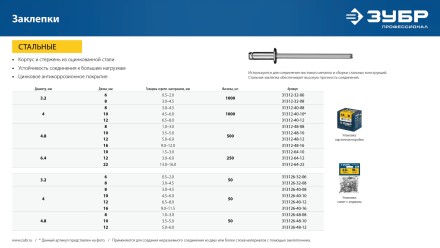 ЗУБР 3.2 x 8 мм, 50 шт, стальные заклепки, Профессионал (313126-32-08) купить в Нефтеюганске