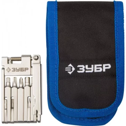 Набор ЗУБР &quot;ЭКСПЕРТ для обслуживания велосипеда: складной мультитул 11-в-1,комплект для ремонта шин,16-в-1,в чехле 27428-H16 купить в Нефтеюганске