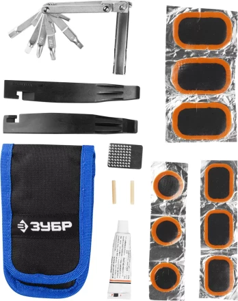 Набор ЗУБР &quot;ЭКСПЕРТ для обслуживания велосипеда: складной мультитул 11-в-1,комплект для ремонта шин,16-в-1,в чехле 27428-H16 купить в Нефтеюганске