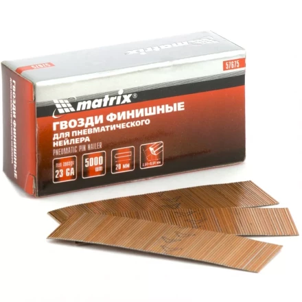 Гвозди финишные шпильки 23GA для пн. нейлера финишного диам. 0,64 мм длина -20 мм,5000 шт MATRIX 57675 купить в Нефтеюганске