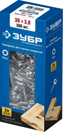ЗУБР 38 х 3.8 мм, частая резьба, ТХ20, цинк, 300 шт, саморез для глухих отверстий, Профессионал (30082-38-038) купить в Нефтеюганске