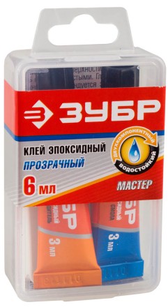 Клей ЗУБР эпоксидный, в тюбиках, в пластиковой коробке, 3мл+3мл 41948 купить в Нефтеюганске