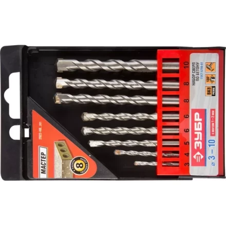 Набор ЗУБР Свёрла &quot;МАСТЕР&quot; по бетону, ударные, 3; 4; 5; 6; 6; 8; 8; 10мм, 8шт 2922-H8_z01 купить в Нефтеюганске