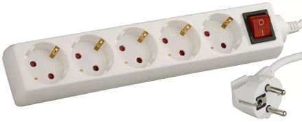 Удлинитель СВЕТОЗАР электрический с заземлением и выключателем, с защитными шторками, евро, 5 гнезд,5м SV-55055-5 купить в Нефтеюганске