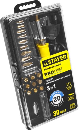 Прибор для выжигания STAYER &quot;PROFESSIONAL&quot;, 3в1, с набором насадок 20шт 45227 купить в Нефтеюганске