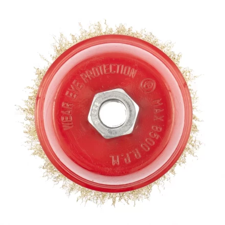 Щетка для УШМ, 100 мм, М14, &quot;чашка&quot;, латунированная витая проволока  MATRIX 74605 купить в Нефтеюганске