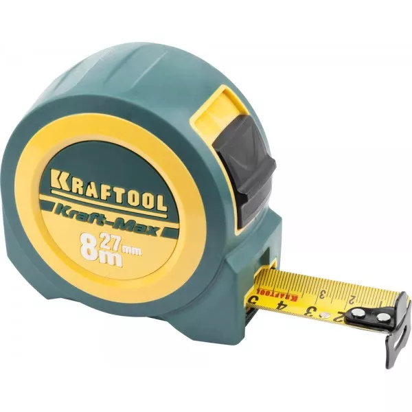 Рулетка KRAFTOOL "Kraft-Max", длинный вылет, нейлон покрытие, упрочненный двухкомп корпус, 8м/27мм 34127-08-27 купить в Нефтеюганске