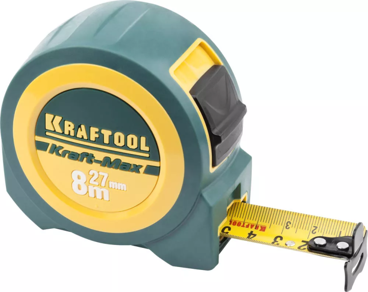 Рулетка KRAFTOOL "Kraft-Max", длинный вылет, нейлон покрытие, упрочненный двухкомп корпус, 8м/27мм 34127-08-27 купить в Нефтеюганске