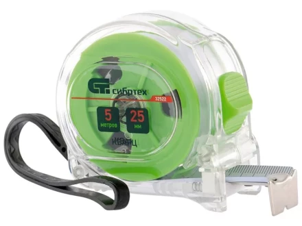 Рулетка Кварц, прозрачный корпус, амортизатор, 10 м х 25 мм  СИБРТЕХ 32524 купить в Нефтеюганске