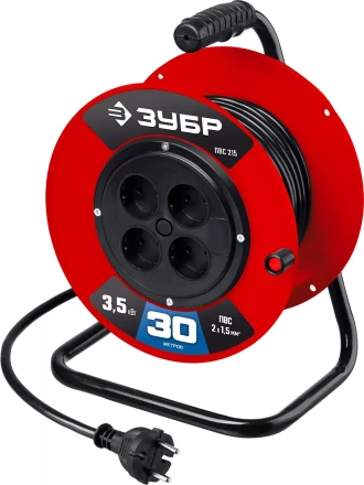 ЗУБР ПВС-215, ПВС, 2 х 1.5 мм2, 30 м, 3500 Вт, силовой удлинитель на катушке (55103-30) купить в Нефтеюганске