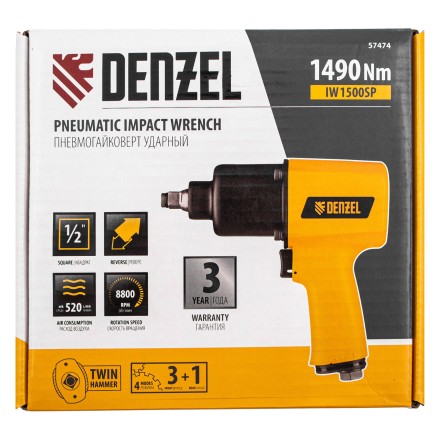 Ударный пневмогайковерт IW1500SP, 1/2&quot;, 8800 об/мин, 1490 Нм Denzel 57474 купить в Нефтеюганске