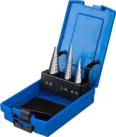 Набор ЗУБР ступенчатых сверл по сталям и цвет. мет. ст. Р6М5, d=3-14мм, 12ступ. d=4-12мм 5 ступ., d=6-20мм 14ступ. 29670-3-20-H3_z01 купить в Нефтеюганске