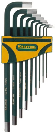 Набор ключей имбусовых KRAFTOOL &quot;INDUSTRIE&quot; длинные,Cr-Mo сталь(S2),хромир покрытие с противоскол напыл,HEX1,5-10мм,9шт 27443-H9 купить в Нефтеюганске
