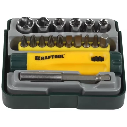Набор KRAFTOOL &quot;EXPERT&quot;: Отвертка реверсивная с битами, адаптером и торцовыми головками, Cr-V, 18 предметов 26143-H18 купить в Нефтеюганске