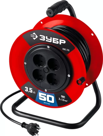 ЗУБР ПВС-215, ПВС, 2 х 1.5 мм2, 50 м, 3500 Вт, силовой удлинитель на катушке (55103-50) купить в Нефтеюганске