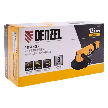 Пневматическая углошлифовальная машина Denzel 57477 AG125, 11000 об/мин, 125 мм, 186 л/мин купить в Нефтеюганске