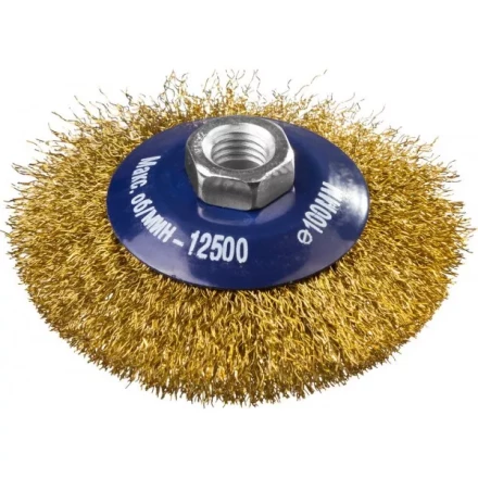 DEXX. Щетка коническая для УШМ, витая стальная латунированная проволока 0,3мм, 100ммхМ14 35105-100 купить в Нефтеюганске