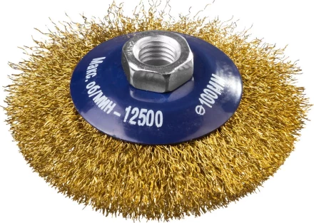 DEXX. Щетка коническая для УШМ, витая стальная латунированная проволока 0,3мм, 100ммхМ14 35105-100 купить в Нефтеюганске