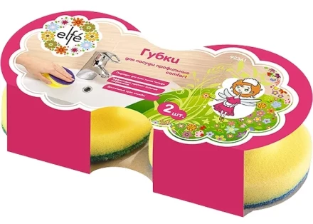 Губки для посуды c тефлоновым покрытием круглые d 95х50 мм 2 шт в картоне ТМ Elfe 92361 купить в Нефтеюганске