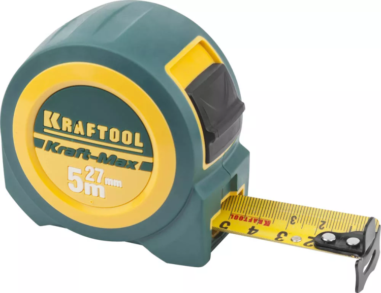 Рулетка KRAFTOOL "Kraft-Max", длинный вылет, нейлон покрытие, упрочненный двухкомп корпус, 5м/27мм 34127-05-27 купить в Нефтеюганске