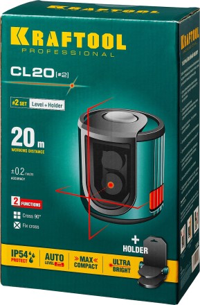 Нивелир лазерный линейный CL 20, сверхъяркий, KRAFTOOL 34700-2, держатель, 20м, IP54, точн. 0,2 мм/м 34700-2 купить в Нефтеюганске