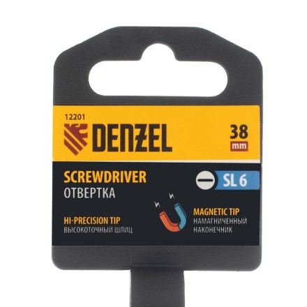 Отвертка SL6x38 мм, CrV, трехкомпонентная рукоятка Denzel 12201 купить в Нефтеюганске