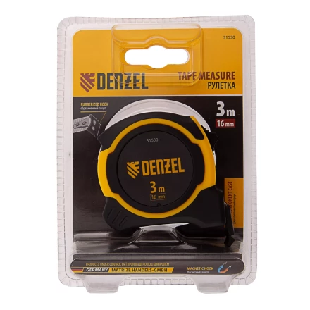Рулетка Denzel 3м х 16мм, двухкомп. корпус, магнитный обрезиненный зацеп, 31530 купить в Нефтеюганске